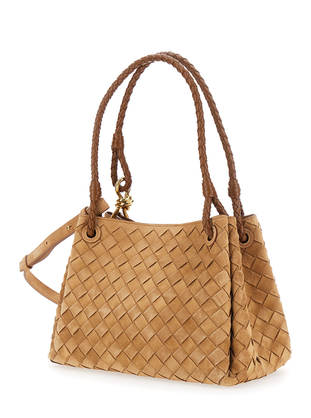 Bottega Veneta Women Brown Shoulder Bag With Adjustable And Removable Strap And Intreccio Motif In Suede For Women