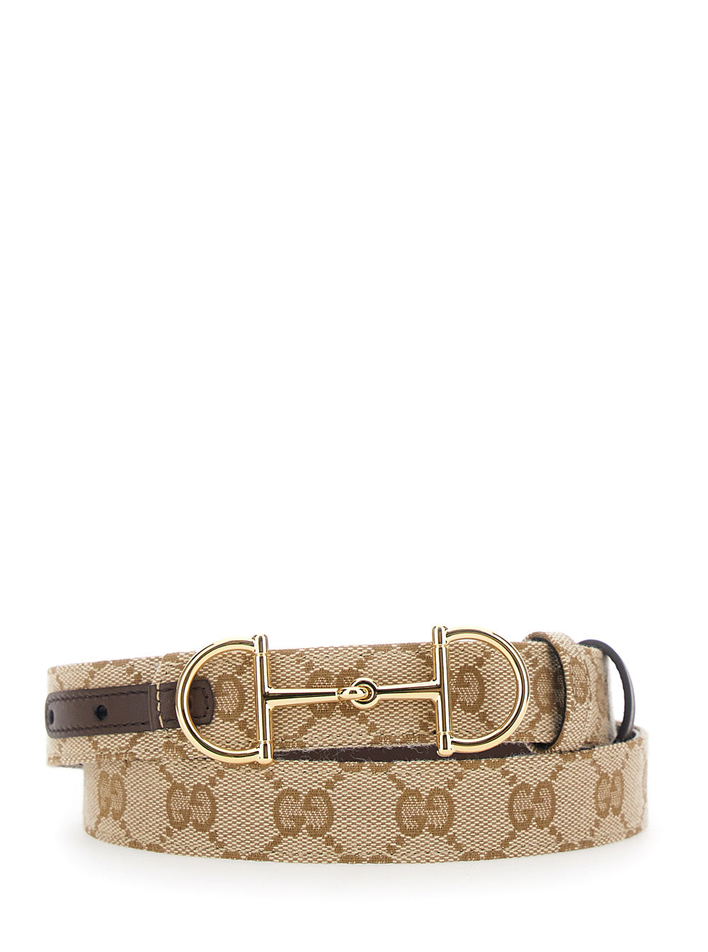 Gucci Women Brown Reversible Belt With Horsebit  Buckle In Leather And Gg Canvas For Women