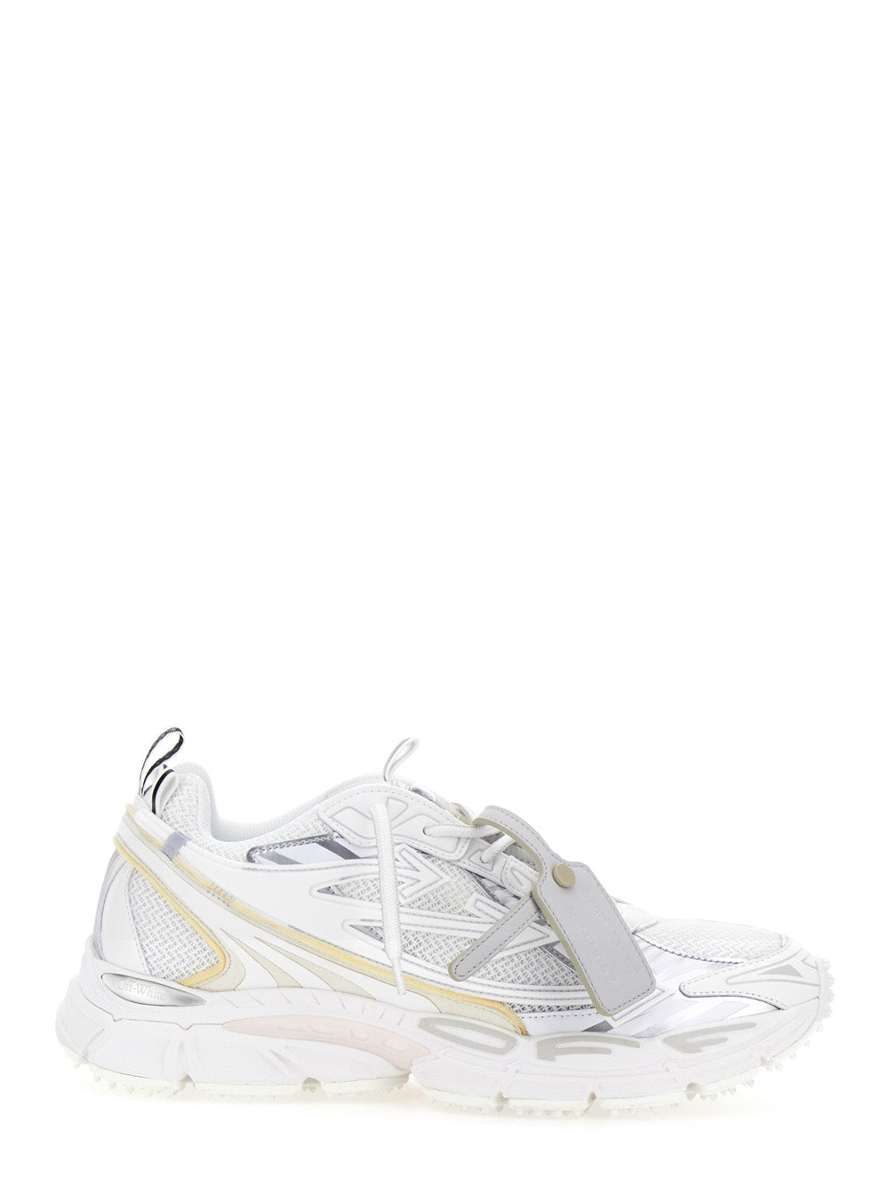 Off-White Men 'Be Right Back' White Sneakers With Mesh Inserts And Arrow Detail On The Side In Leather And Tech Fabric For Men