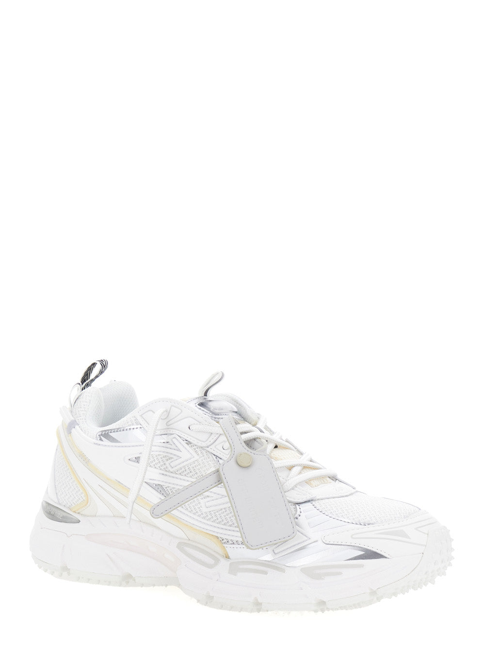 Off-White Men 'Be Right Back' White Sneakers With Mesh Inserts And Arrow Detail On The Side In Leather And Tech Fabric For Men
