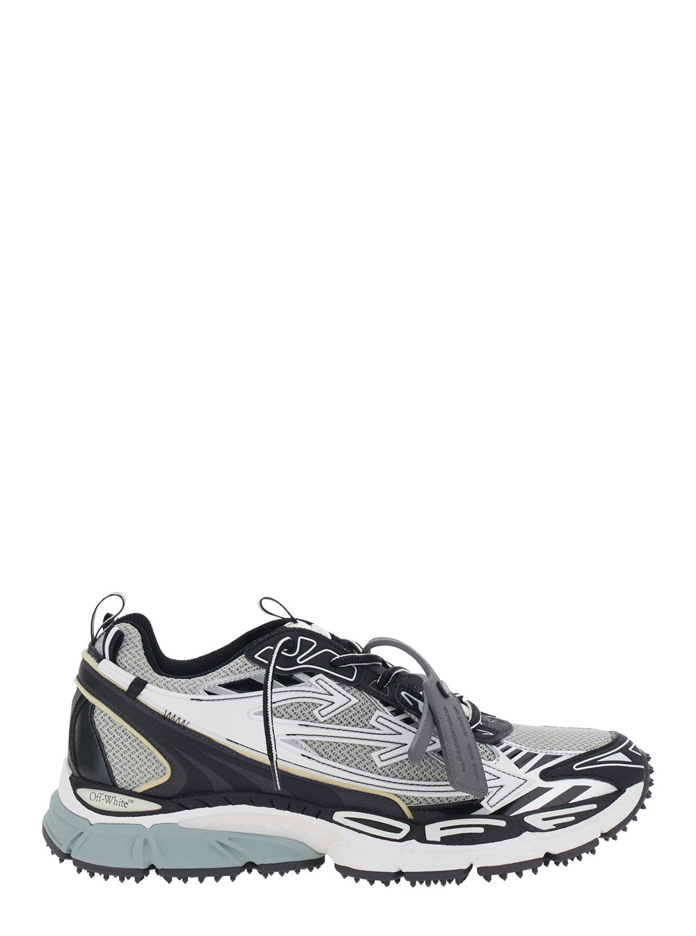 Off-White Men 'Be Right Back' Gray Sneakers With Mesh Inserts And Arrow Detail On The Side In Leather And Tech Fabric For Men