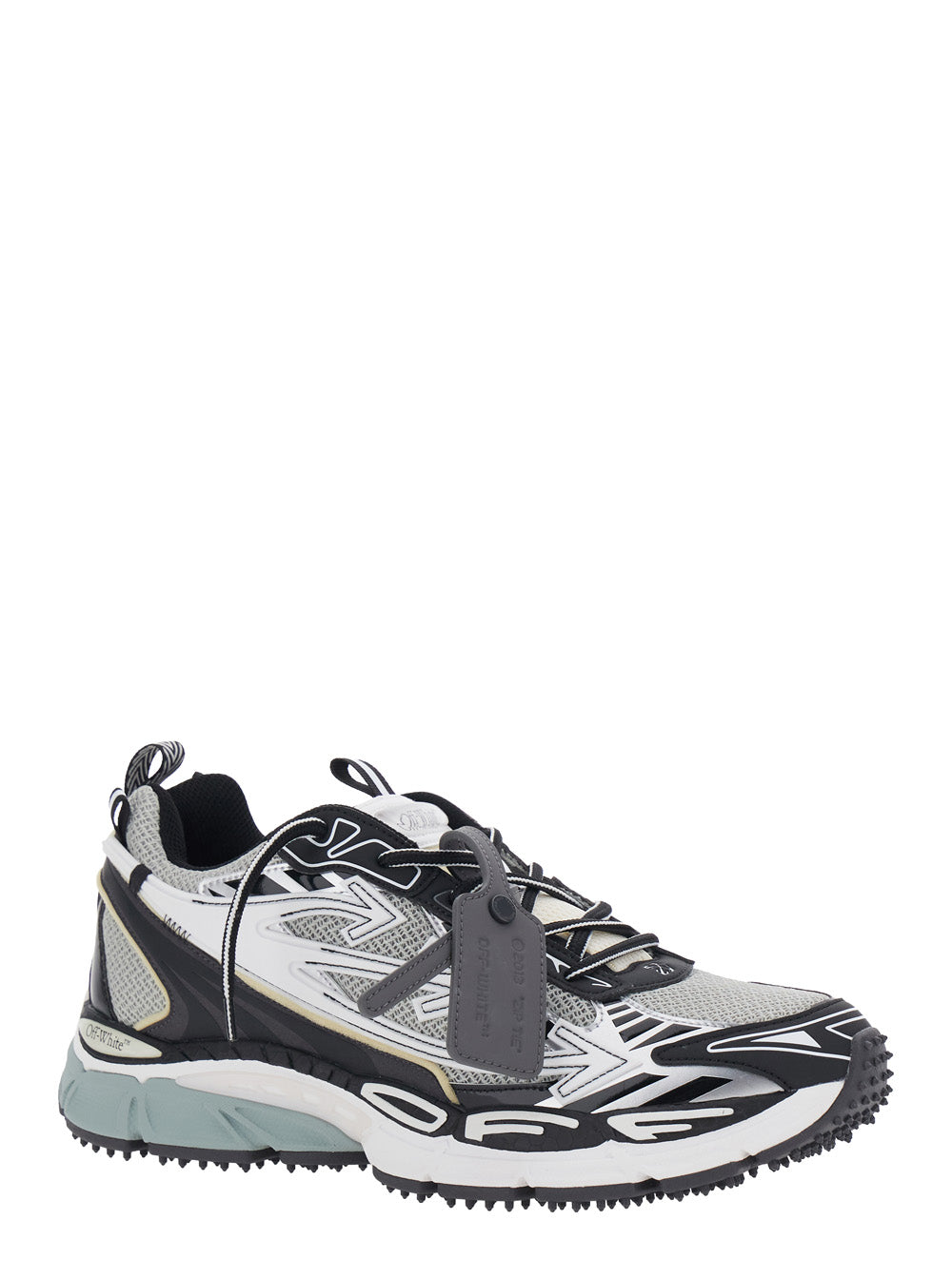 Off-White Men 'Be Right Back' Gray Sneakers With Mesh Inserts And Arrow Detail On The Side In Leather And Tech Fabric For Men