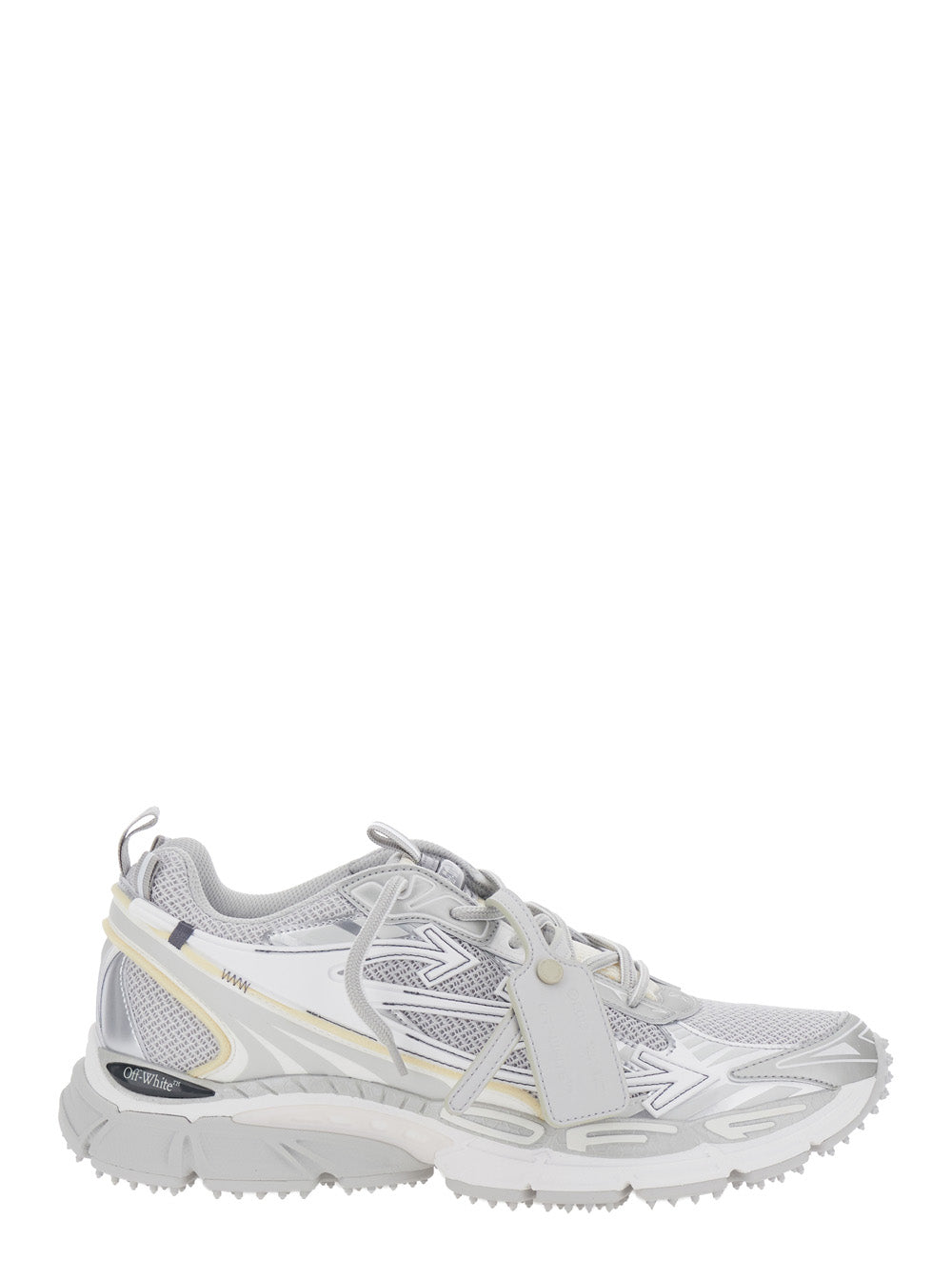Off-White Men 'Be Right Back' Gray Sneakers With Mesh Inserts And Arrow Detail On The Side In Leather And Tech Fabric For Men
