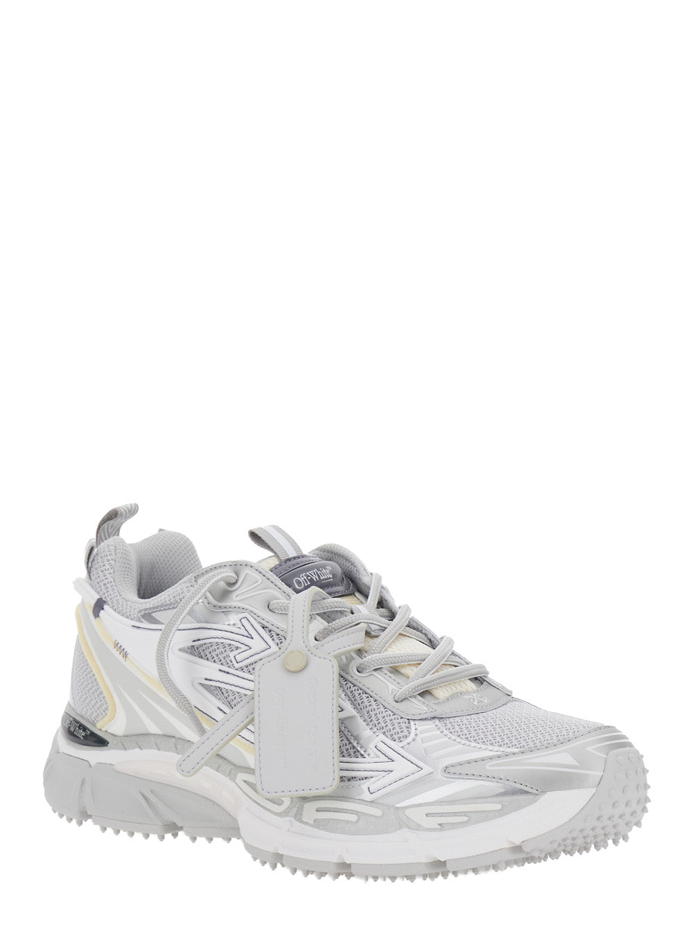 Off-White Men 'Be Right Back' Gray Sneakers With Mesh Inserts And Arrow Detail On The Side In Leather And Tech Fabric For Men