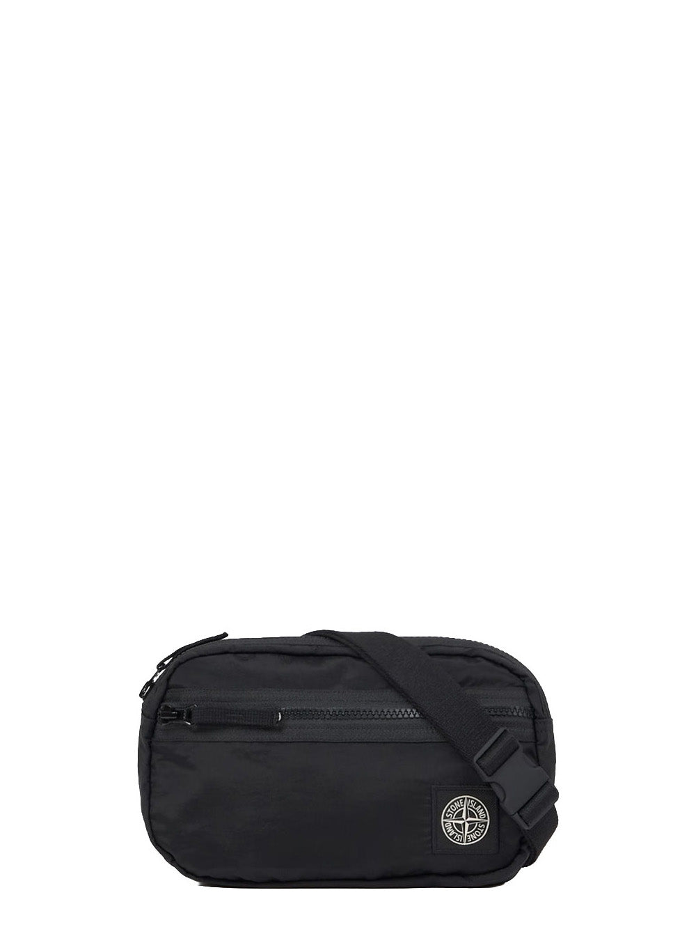 Stone Island Men Black Belt Bag With Adjustable Straps And Logo Patch On The Front In Tech Fabric For Men