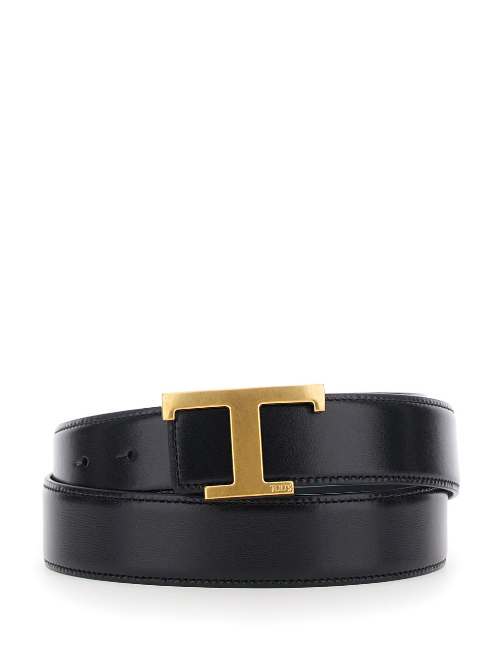 Tod's Men Black Belt With T Buckle In Smooth Leather For Men