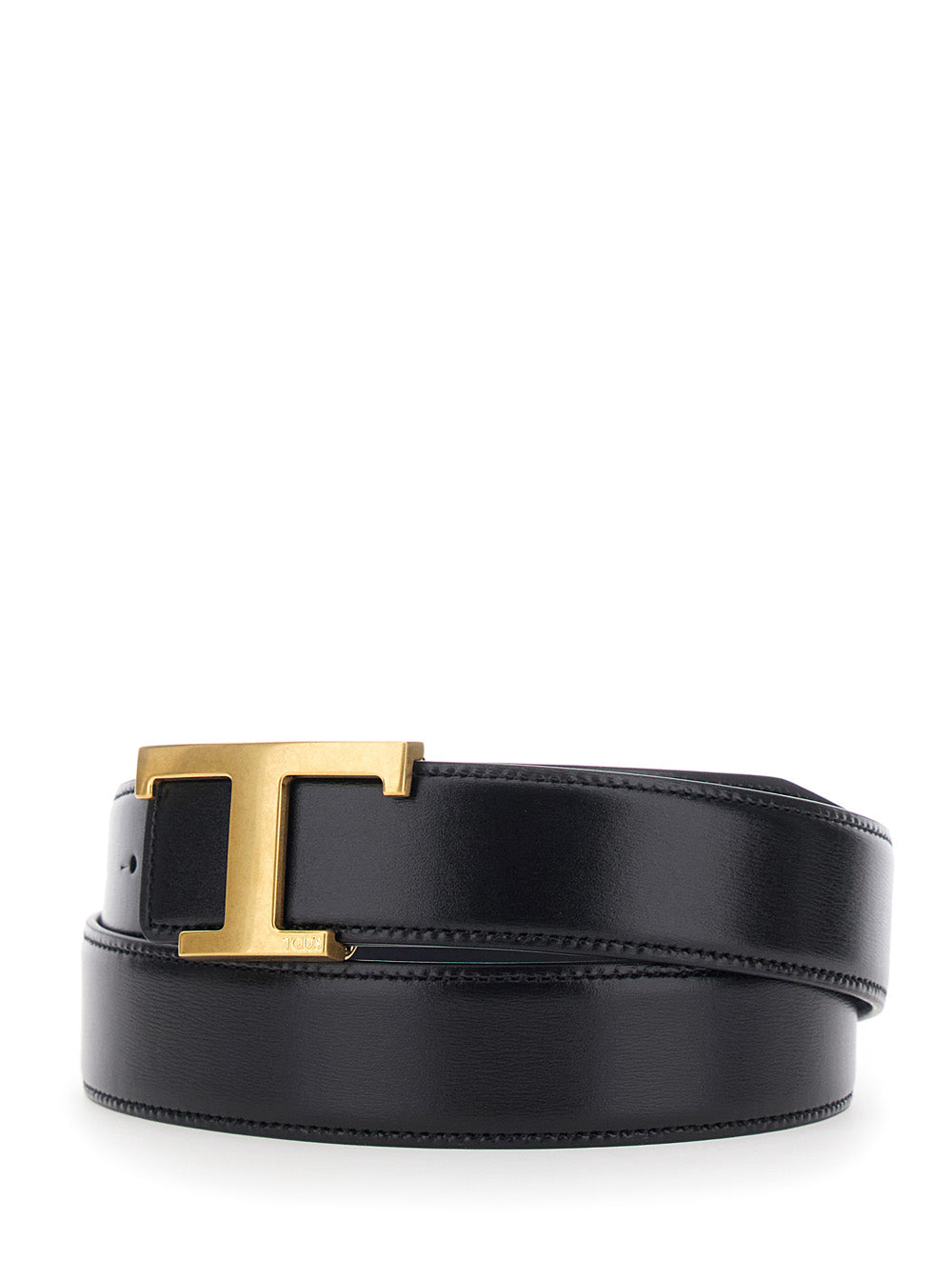 Tod's Men Black Belt With T Buckle In Smooth Leather For Men