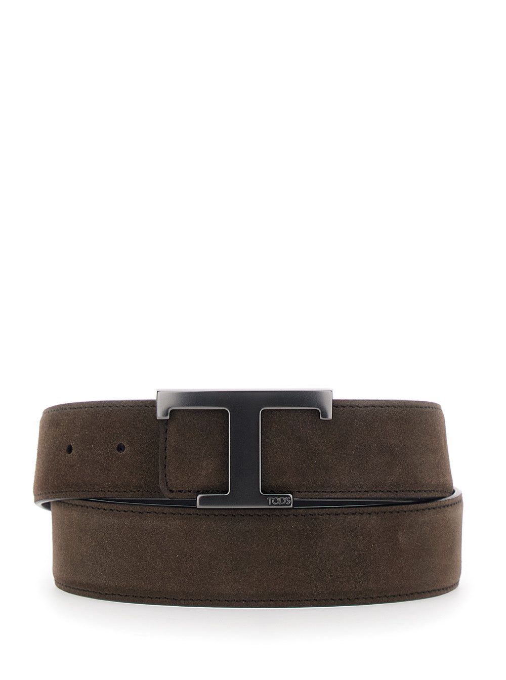Tod's Men Brown Belt With T Buckle Closure In Suede For Men