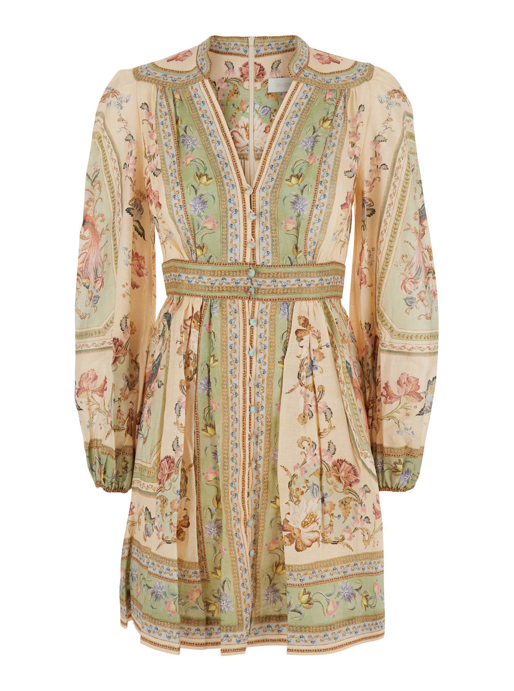 Zimmermann Women 'Roselight' Multicolor Dress With Balloon Sleeves And All-Over Floral Motif In Linen For Women