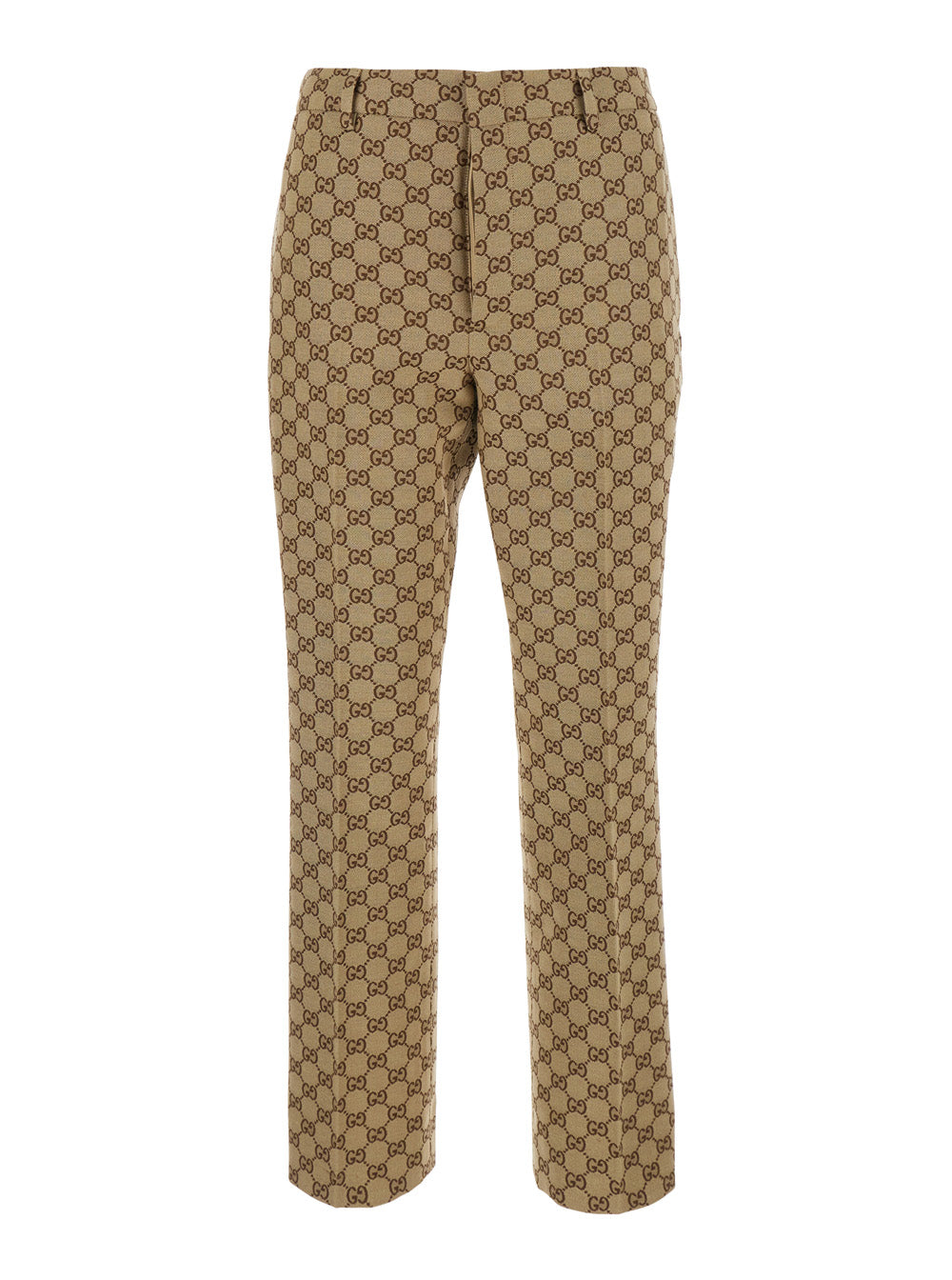 Gucci Women Beige Pants With Gg All-Over Motif In Fabric For Women