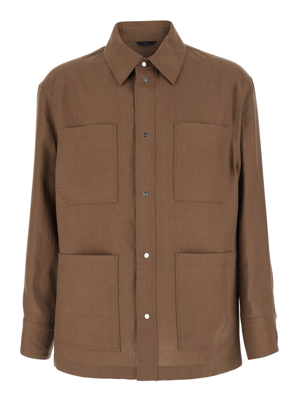 Fendi Men Brown Jacket With Classic Collar And Four Patch Pockets On The Front In Linen For Men
