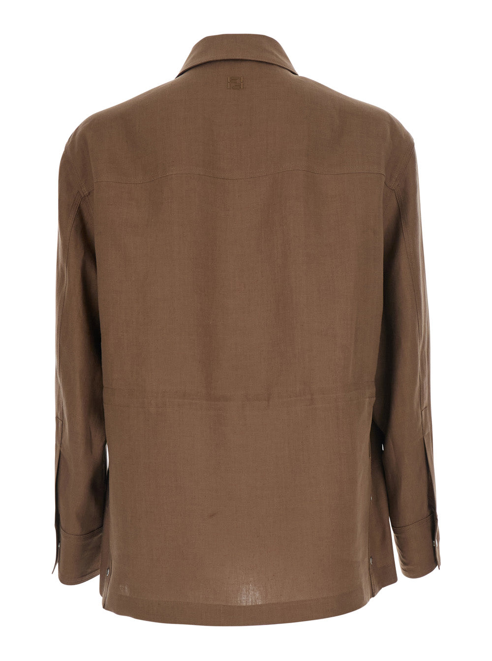 Fendi Men Brown Jacket With Classic Collar And Four Patch Pockets On The Front In Linen For Men