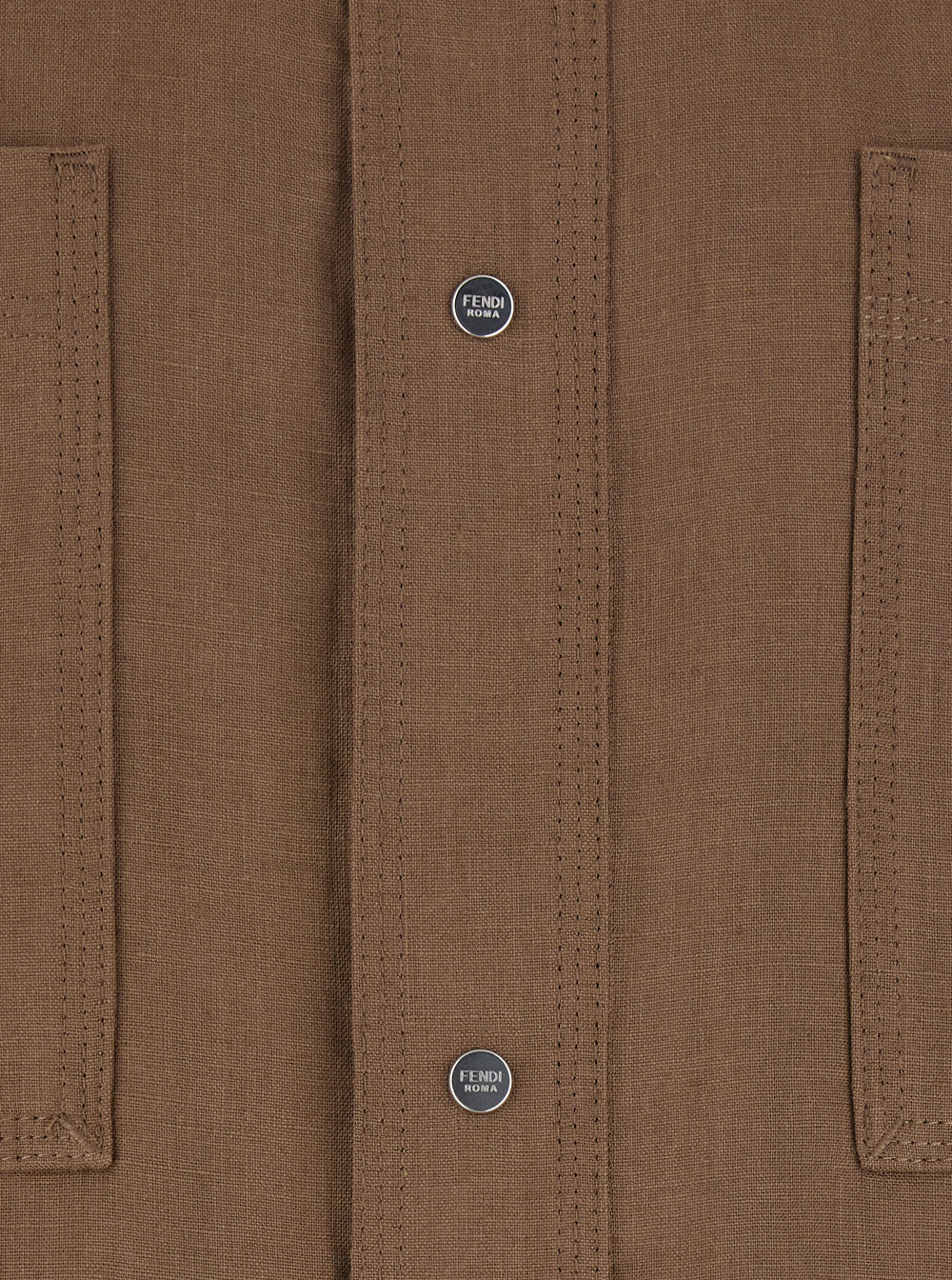 Fendi Men Brown Jacket With Classic Collar And Four Patch Pockets On The Front In Linen For Men