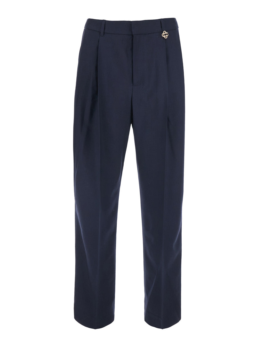Casablanca Men Black Trousers With Front Pleats And Logo Plate In Wool For Men