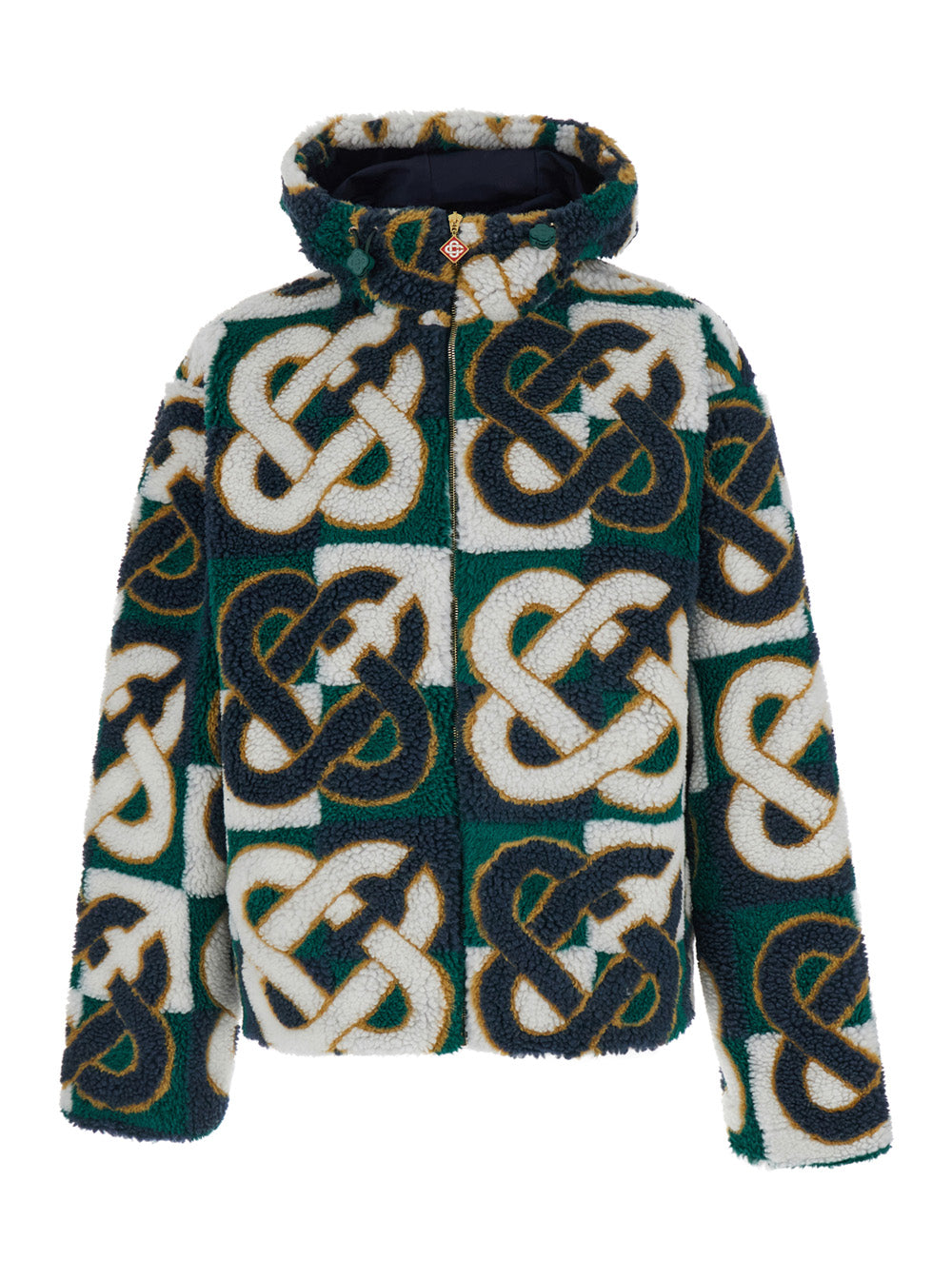 Casablanca Men Green Jacket With Hood And All-Over Logo Monogram In Wool Blend For Men