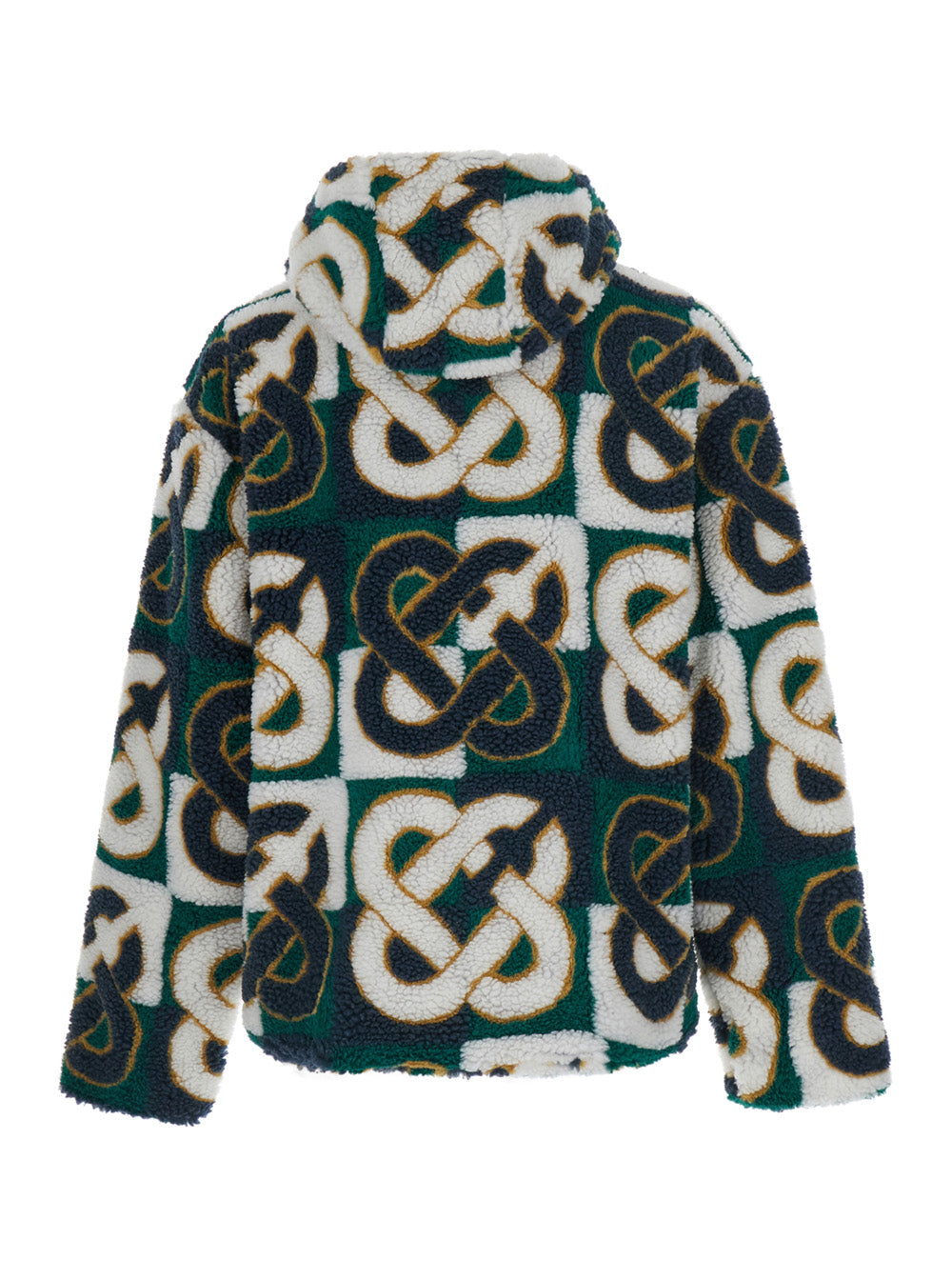 Casablanca Men Green Jacket With Hood And All-Over Logo Monogram In Wool Blend For Men