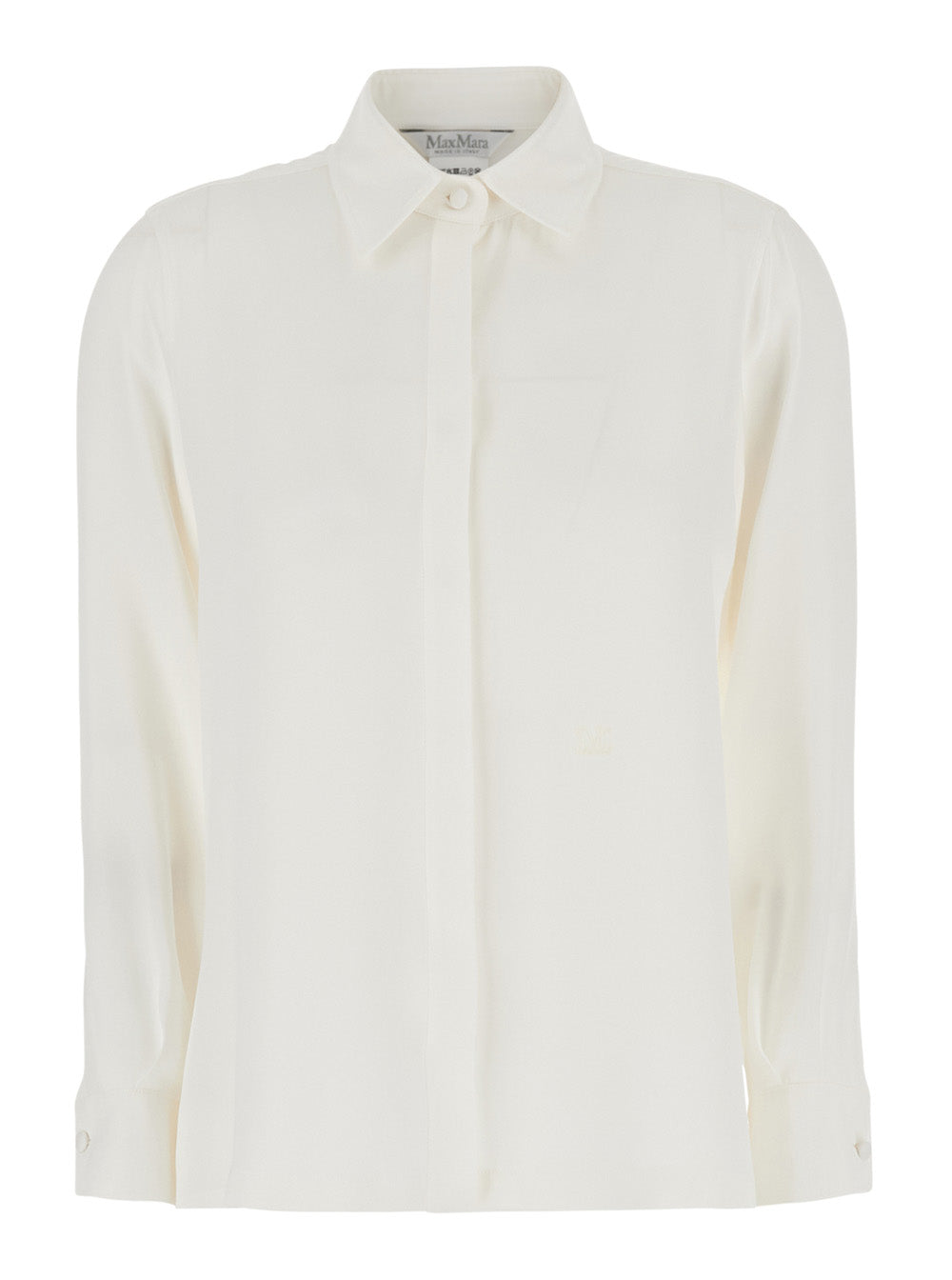 Max Mara Women 'Geranio' White Shirt With Classic Collar And Logo Embroidery On The Front In Silk For Women