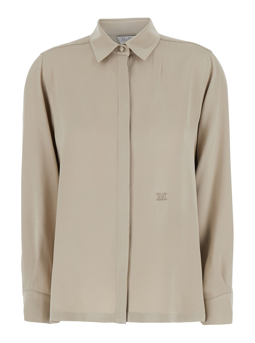 Max Mara Women 'Geranio' Beige Shirt With Classic Collar And Logo Embroidery On The Front In Silk For Women