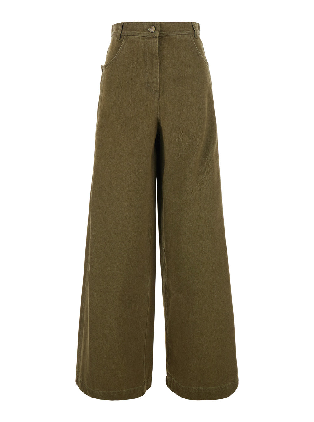 Max Mara Women 'Alaro' Green Jeans With Patch Pockets On The Back And Wide Leg In Denim For Women
