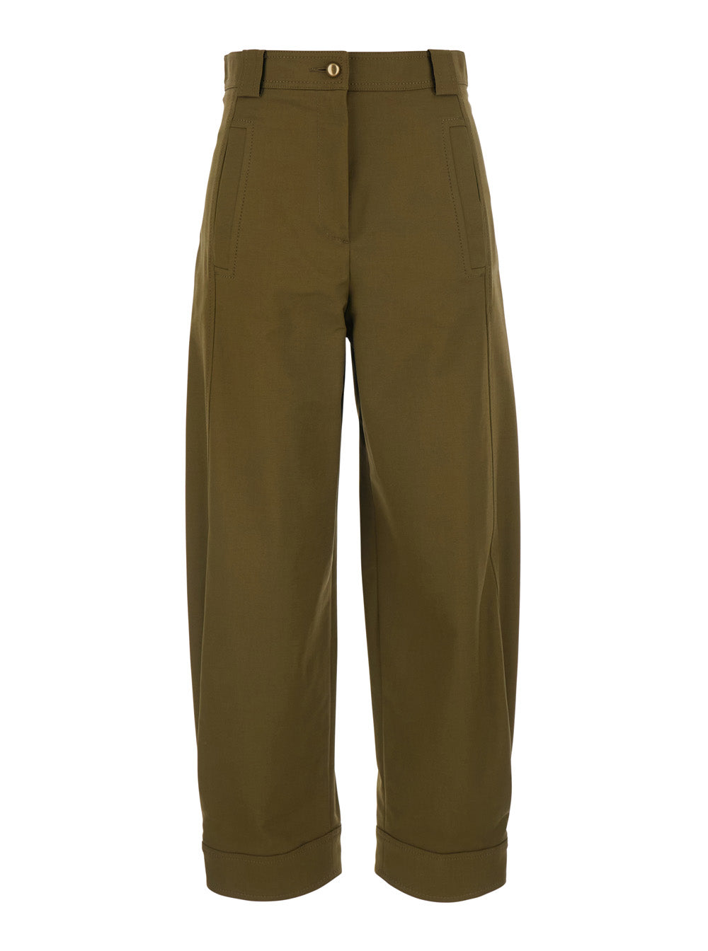 Max Mara Women 'Adorni' Green Pants With Button Hem And Patch Pockets In Cotton For Women