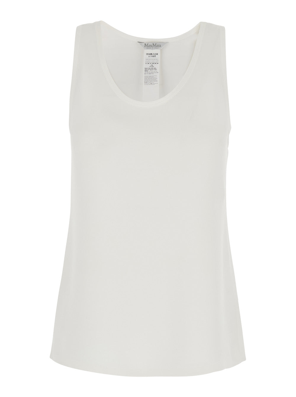 Max Mara Women 'Pavido' White Sleeveless Top With Round Neck And Tone-On-Tone Logo Embroidery On The Front In Silk For Women