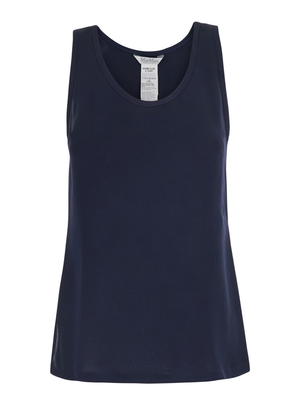 Max Mara Women 'Pavido' Blue Sleeveless Top With Round Neck And Tone-On-Tone Logo Embroidery On The Front In Silk For Women