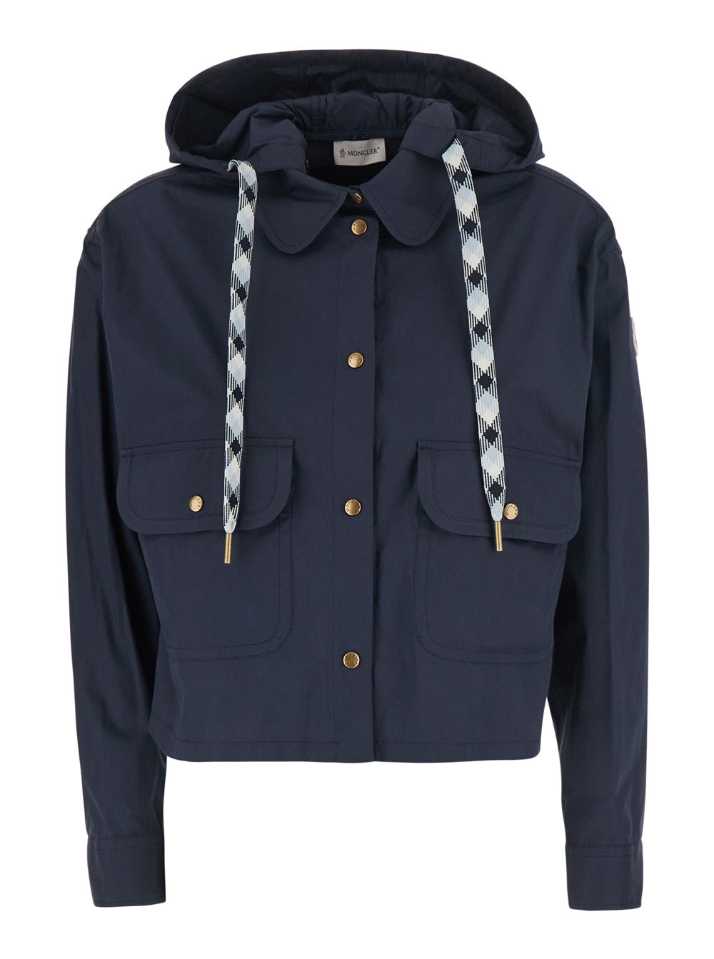 Moncler Women Blue Jacket With Removable Hood With Drawstring And Classic Collar In Stretch Cotton For Men