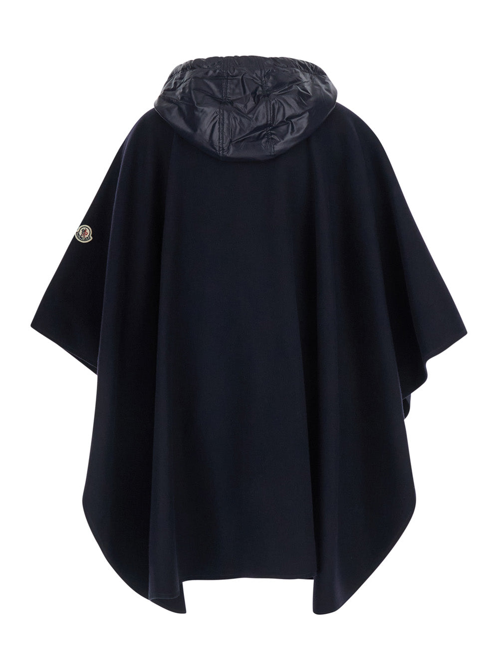 Moncler Women Blue Cape With Removable Hood And Front Belt In Tech Fabric For Women