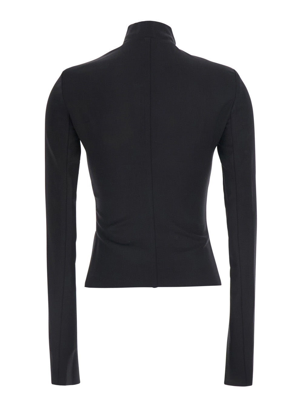 Rick Owens Women 'Gary' Black Crop Jacket With High Collar And Off-Center Zip Closure In Wool Blend For Women