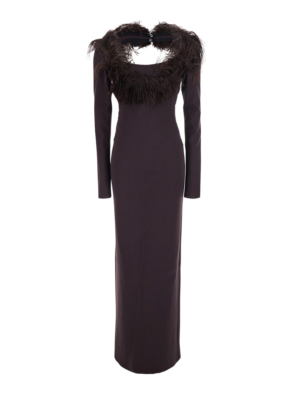 The Attico Women Embroidered Ostrich Feathers On Ponte Jersey Maxi Dress
