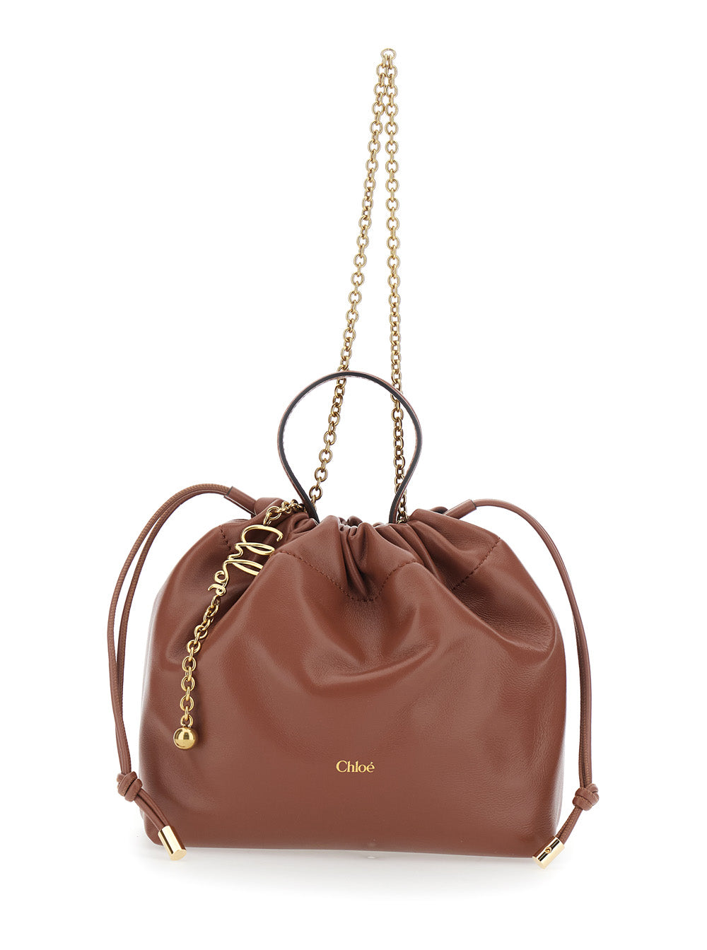 Chloé Women 'Icons' Brown Shoulder Bag With Drawstring Closure And Leather Chain Strap In Leather For Women CHLOE