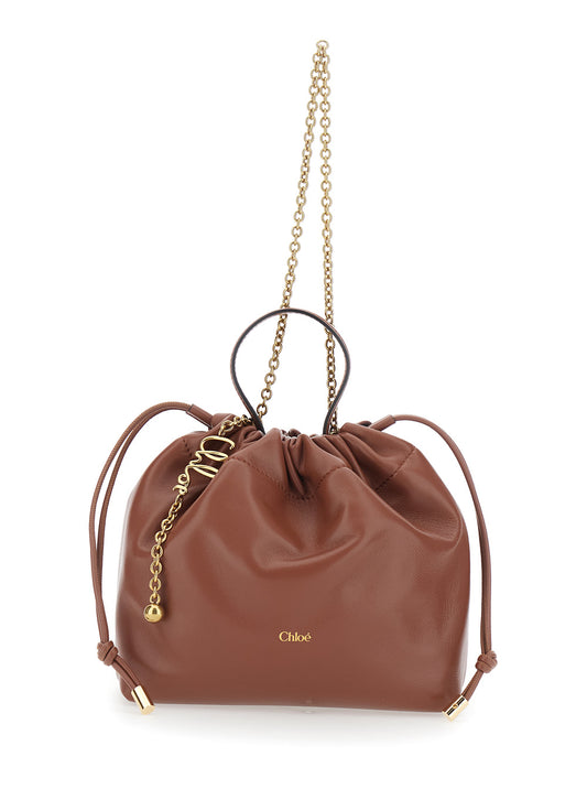 Chloé Women 'Icons' Brown Shoulder Bag With Drawstring Closure And Leather Chain Strap In Leather For Women CHLOE