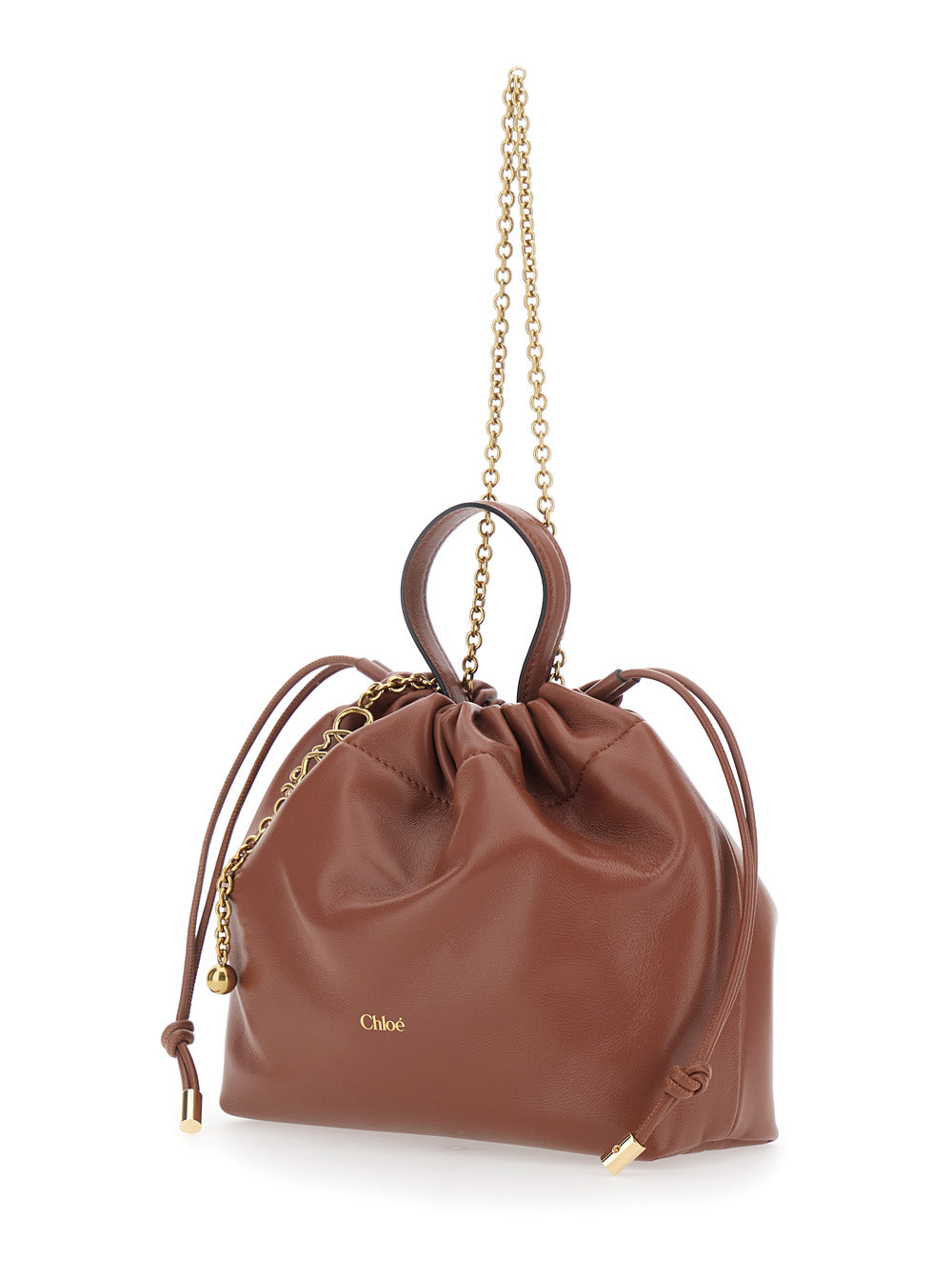 Chloé Women 'Icons' Brown Shoulder Bag With Drawstring Closure And Leather Chain Strap In Leather For Women CHLOE