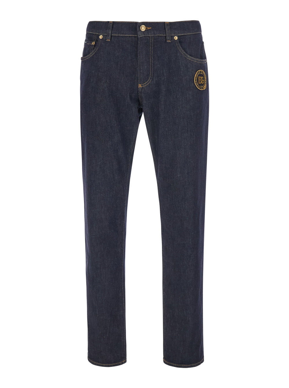Dolce & Gabbana Men Blue Slim Jeans With Embroidered Logo On The Front In Denim For Men DOLCE & GABBANA