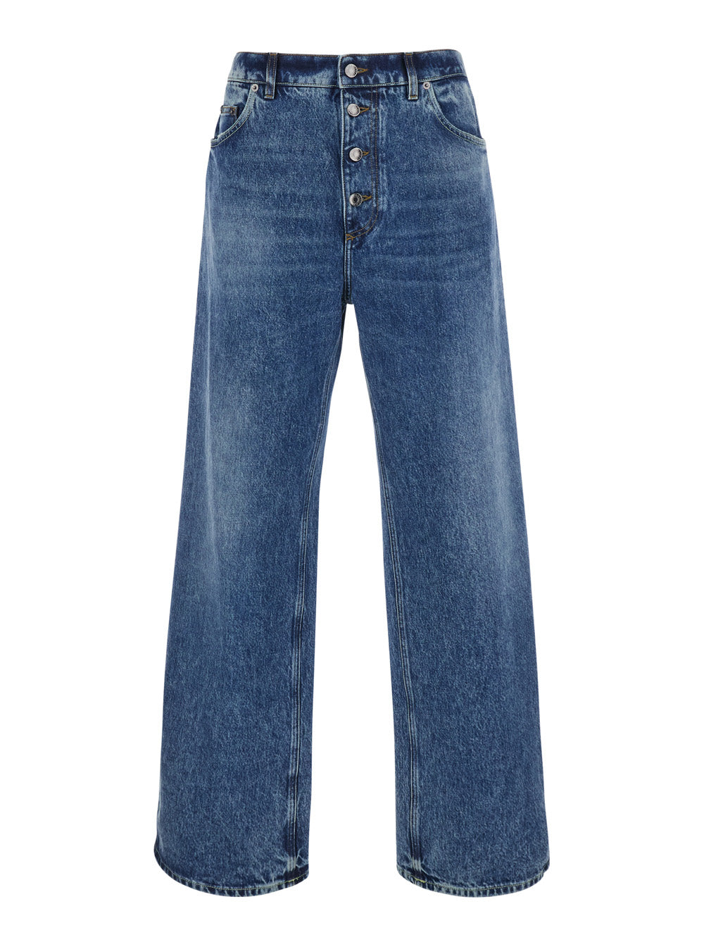 Dolce & Gabbana Men Blue Jeans With Applied Logo Patch On The Back In Denim Men DOLCE & GABBANA