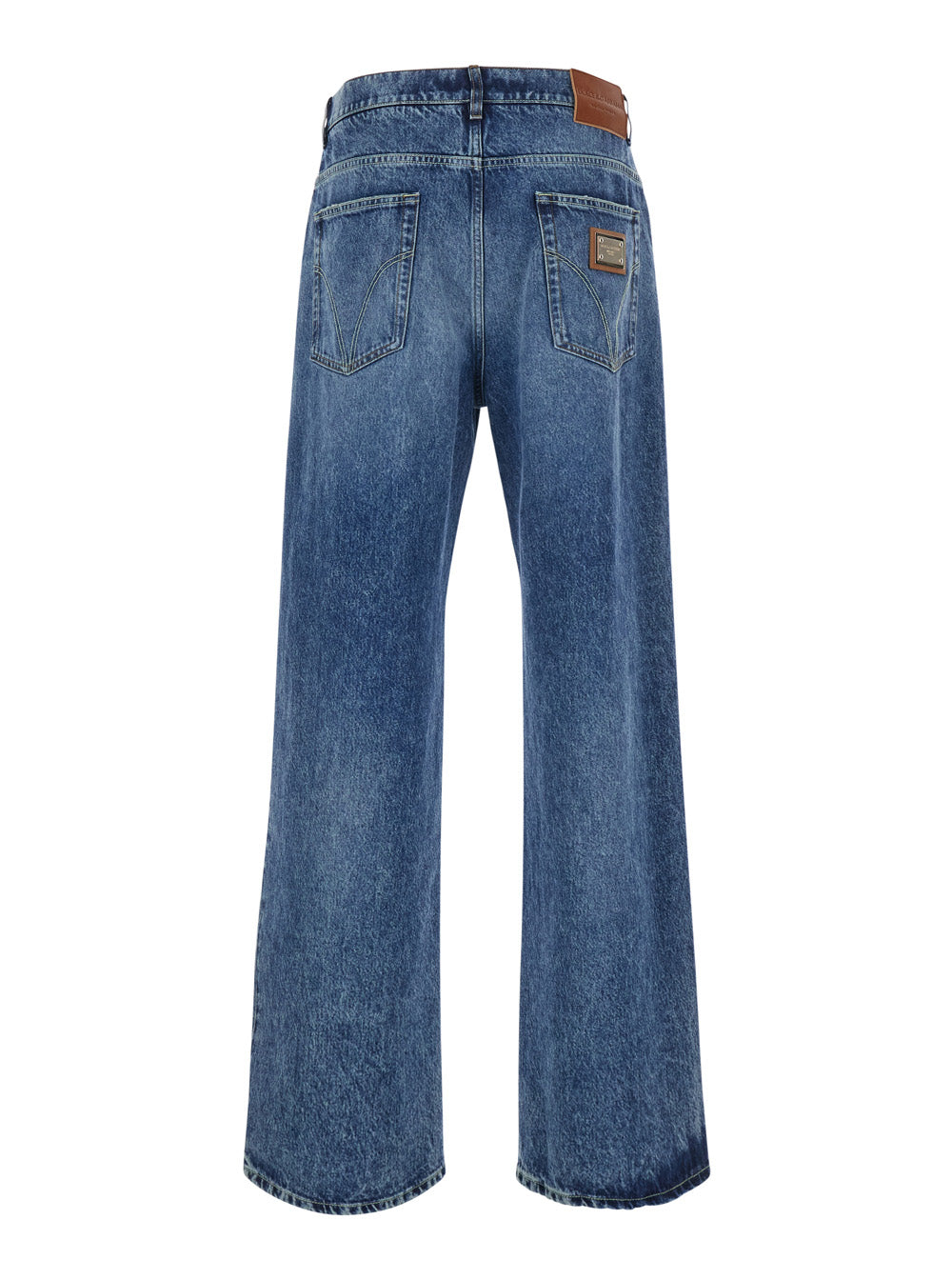 Dolce & Gabbana Men Blue Jeans With Applied Logo Patch On The Back In Denim Men DOLCE & GABBANA