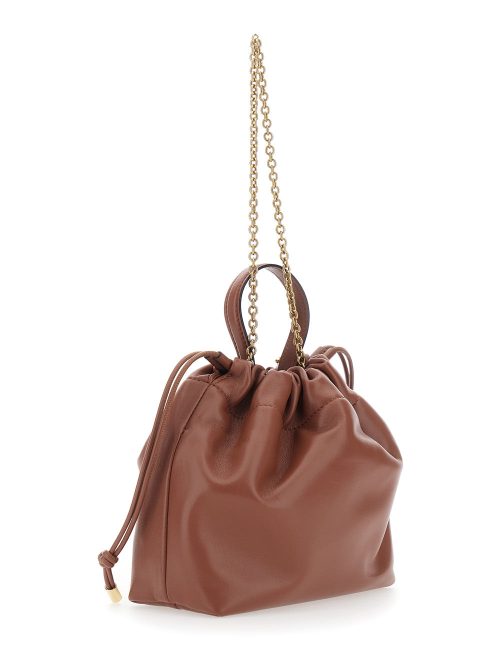 Chloé Women 'Icons' Brown Shoulder Bag With Drawstring Closure And Leather Chain Strap In Leather For Women CHLOE