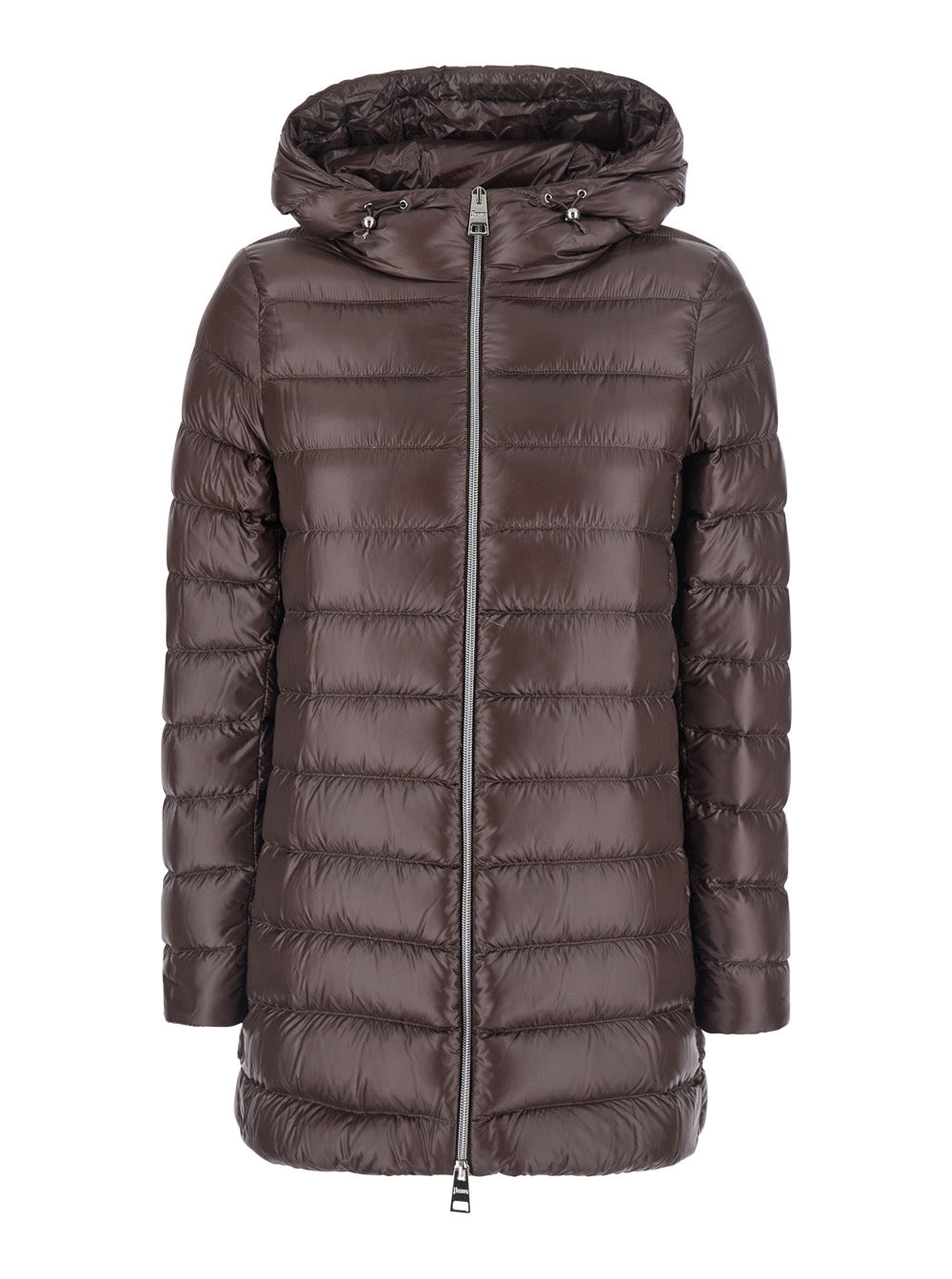 Herno Women Brown Down Jacket With Fixed Hood And Zip Pockets In Tech Fabric Woman HERNO