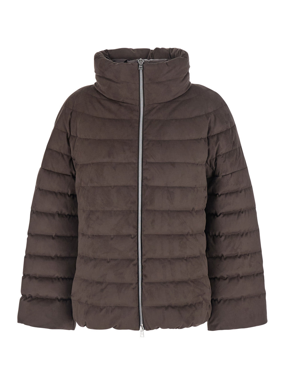 Herno Women Brown Down Jacket With High Collar And Design In Faux Suede In Fabric For Women HERNO