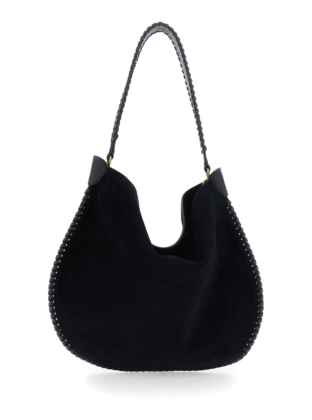 Isabel Marant Women 'Oskan' Black Shoulder Bag With Removable Strap And Embossed Logo On The Front In Suede For Women ISABEL MARANT