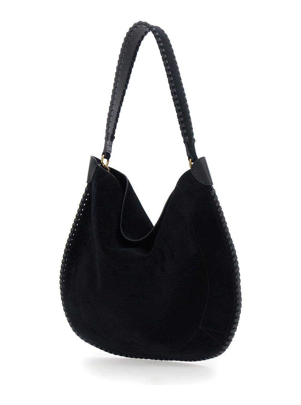 Isabel Marant Women 'Oskan' Black Shoulder Bag With Removable Strap And Embossed Logo On The Front In Suede For Women ISABEL MARANT