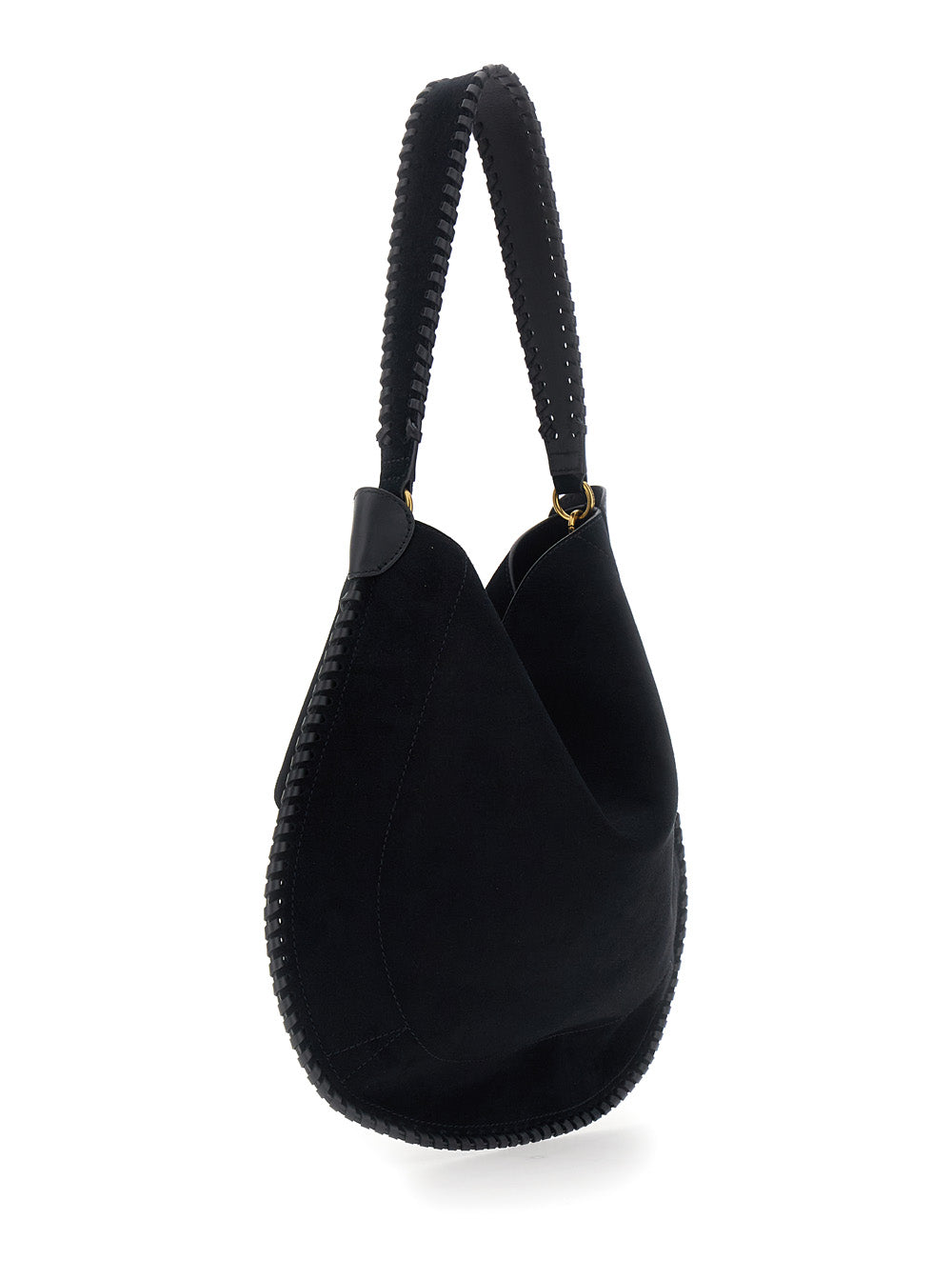 Isabel Marant Women 'Oskan' Black Shoulder Bag With Removable Strap And Embossed Logo On The Front In Suede For Women ISABEL MARANT