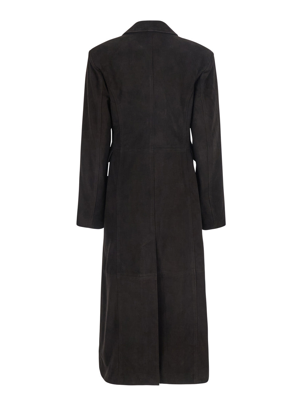 Rotate Women Brown Double-Breasted Coat With Wide Lapels In Suede Woman