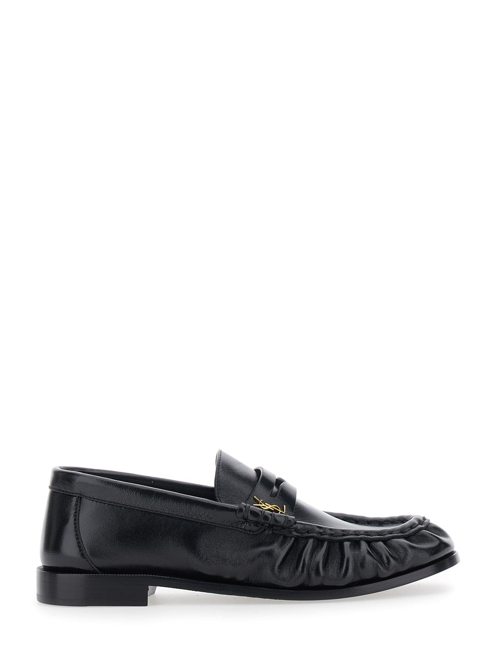 Saint Laurent Women 'Le Loafer' Black Loafers With Low Heel And Cassandre Plate On The Front In Leather For Women SAINT LAURENT
