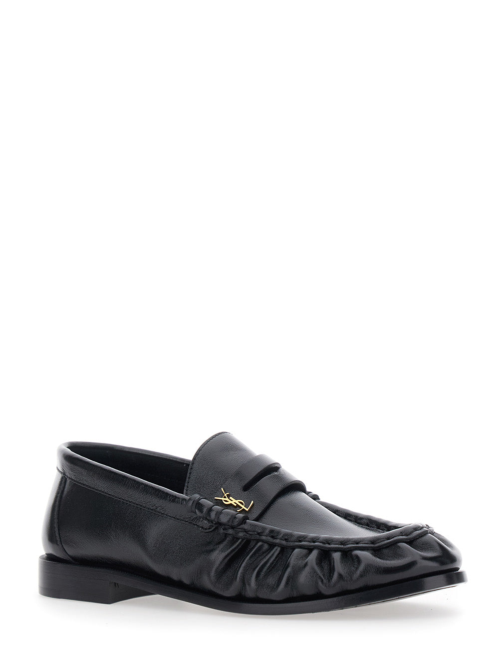 Saint Laurent Women 'Le Loafer' Black Loafers With Low Heel And Cassandre Plate On The Front In Leather For Women SAINT LAURENT