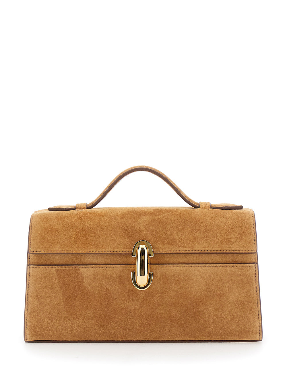 Savette Women 'The Symmetry Pochette' Brown Handbag With Turn Lock Closure And Top Handle In Suede For Women SAVETTE