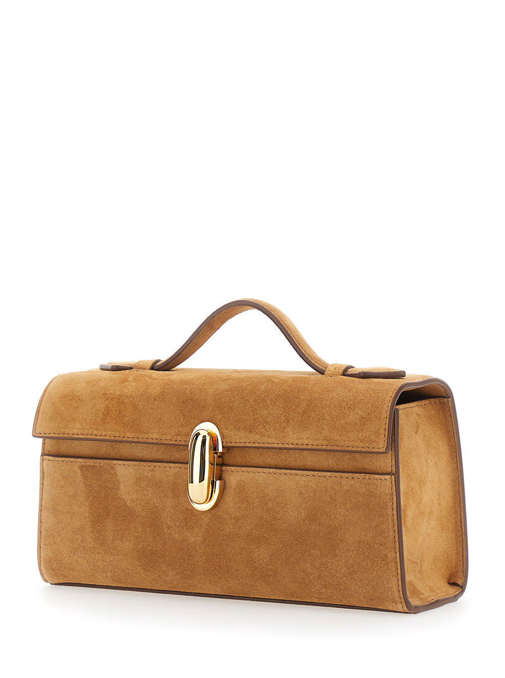 Savette Women 'The Symmetry Pochette' Brown Handbag With Turn Lock Closure And Top Handle In Suede For Women SAVETTE
