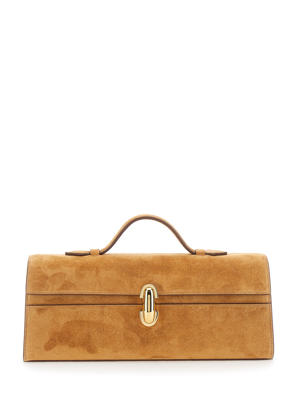 Savette Women 'Symmetry' Brown Slim Handbag With Top Handle And Turnlock Closure In Suede For Women SAVETTE