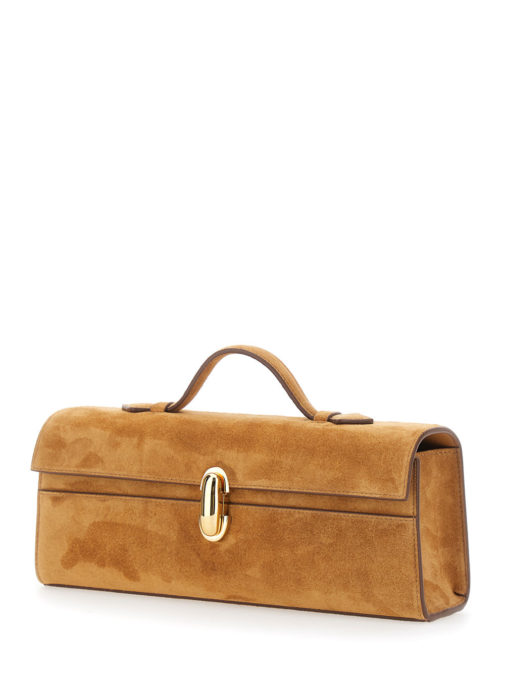Savette Women 'Symmetry' Brown Slim Handbag With Top Handle And Turnlock Closure In Suede For Women SAVETTE