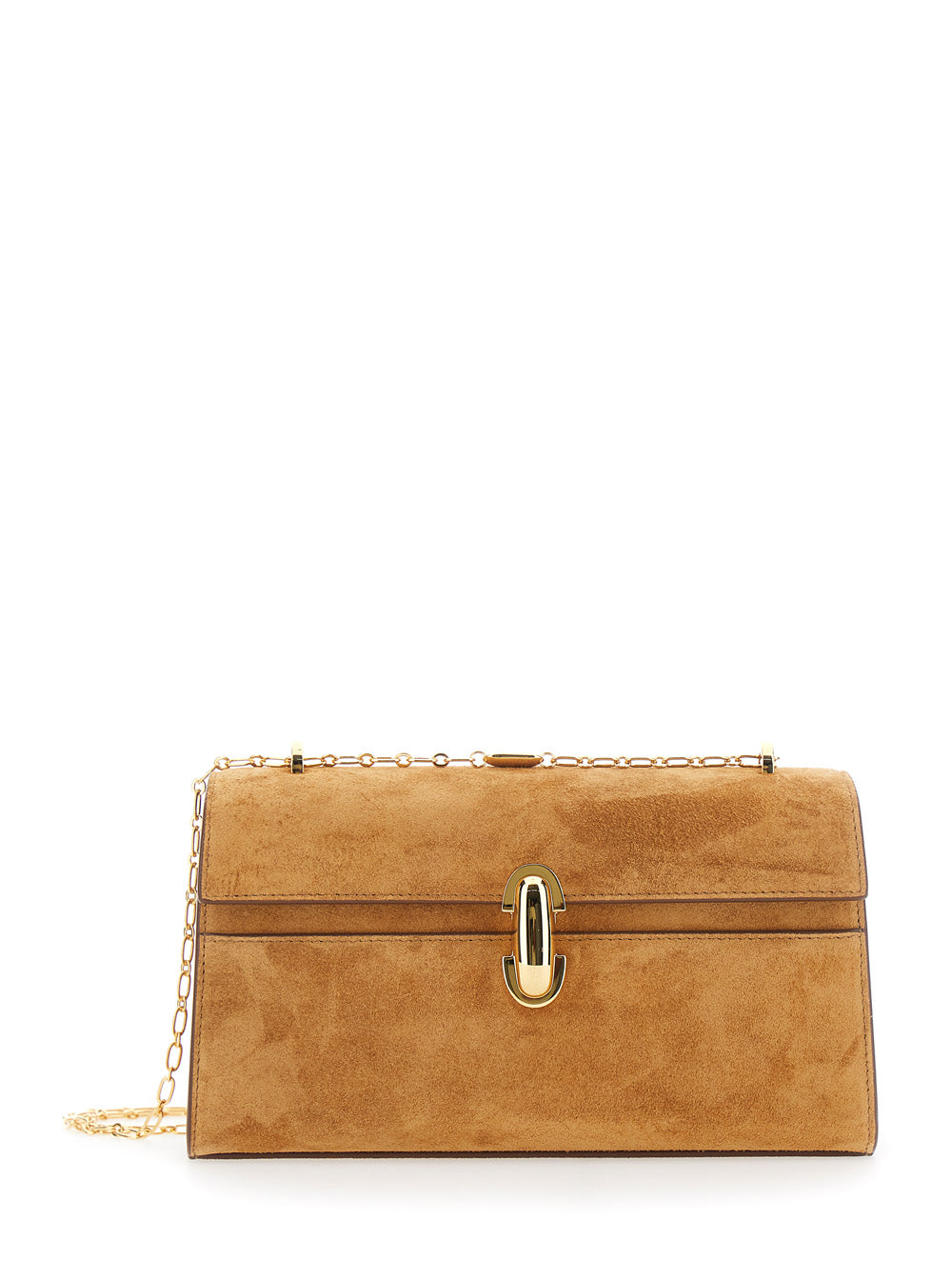 Savette Women 'Chain Symmetry' Brown Crossbody Bag With Chain Strap And Turn Lock Closure On Front In Suede For Women SAVETTE